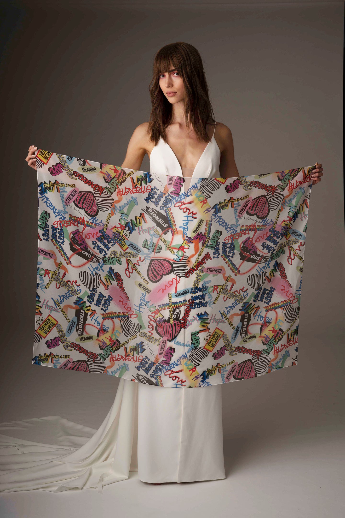 100% silk graffiti printed women's scarf